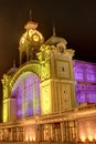 The Prague Exhibition hall at night in Prague, Czech republic.