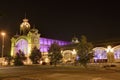 The Prague Exhibition hall at night in Prague, Czech republic.