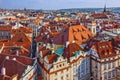 Prague houses roofs, Czech Republic. Aerial view on Old Town Square