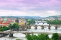 Prague and its multiple bridges across Vltava river Royalty Free Stock Photo