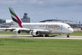 Emirates Airbus A380 at Vaclav Havel airport Prague PRG Royalty Free Stock Photo