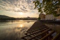 Prague landscape with Vltava river, famous Charles bridge and old town waterworks.