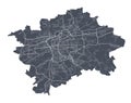 Prague map. Detailed map of Prague city poster with streets. Dark vector