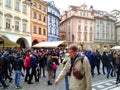 Prague market and street full of people and tourists