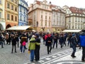 Prague market and street full of people and tourists