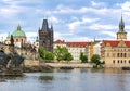 Prague medieval architecture and Charles bridge over Vltava river, Czech Republic Royalty Free Stock Photo