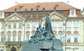 Prague National Gallery in front of the sculpture tribute to Franz Kafka