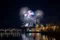 Prague New year`s fireworks 2018 Royalty Free Stock Photo