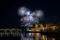 Prague New year`s fireworks 2018 Royalty Free Stock Photo