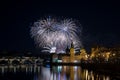 Prague New year`s fireworks 2018 Royalty Free Stock Photo