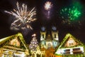 Prague New year`s fireworks 2018 Royalty Free Stock Photo