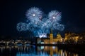 Prague New year`s fireworks 2018 Royalty Free Stock Photo