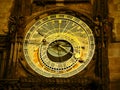 Prague night ,the astronomical clock face and the calendar board below the astronomical clock dominate. On the astronomical dial Royalty Free Stock Photo