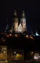 Prague at night, Basilica of Saints Peter and Paul in Vysehrad, cityscape Royalty Free Stock Photo