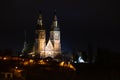 Prague at night, Basilica of Saints Peter and Paul in Vysehrad, cityscape Royalty Free Stock Photo