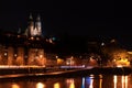 Prague at night, Basilica of Saints Peter and Paul in Vysehrad, cityscape Royalty Free Stock Photo