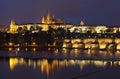 Prague at night, Charles bridge and Prague castle Royalty Free Stock Photo