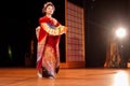 Woman un red kimono dance traditional Japanese dance.