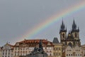 Prague old town city square view with rainbow Royalty Free Stock Photo