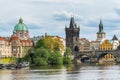 Prague old town,  iconic Charles bridge over Vltava river, Czech Republic Royalty Free Stock Photo