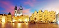 Prague Old town square at night - panorama