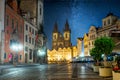 Prague Old Town Square at night with stars sky Royalty Free Stock Photo