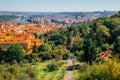 Prague old town panorama view from Petrin hill in Czech Republic Royalty Free Stock Photo