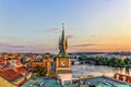 Prague Old Town Water Tower on Charles Bridge and the Vltava riv Royalty Free Stock Photo