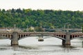 Prague. 10.05.2019: Palacky Bridge in Prague. Detail of pillar and arch, built of granite blocks of different colors Royalty Free Stock Photo