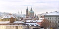 Prague Panorama of The Church of Saint Nicholas and Strahov Monastery, Royalty Free Stock Photo