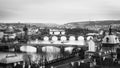 Prague panorama city skyline in black and white and Charles Bridge, Prague, Czech Republic Royalty Free Stock Photo