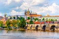 Prague Panorama with Prague Castle and Charles Bridge above Vltava River, Prague, Czech Republic Royalty Free Stock Photo