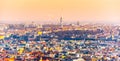 Prague panoramic cityscape with Zizkov Tower in the middle. Praha, Czech Republic