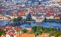 Prague panoramic view, Charles bridge, Czech Republic. River Vltava