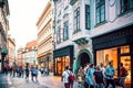 Prague, people walking on an old downtown street. Royalty Free Stock Photo