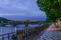 Prague with promenade riverside road, Prague Castle, St. Vitus Cathedral in Hradcany district Royalty Free Stock Photo