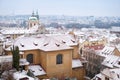 Prague roofs covered with fresh snow