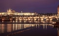 Prague Saint Vitus Cathedral and Charles Bridge at night, Czech Royalty Free Stock Photo