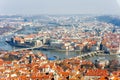 Prague scenic panoramic aerial view of the cityscape with Vltava river and Charles bridge, Czech Republic Royalty Free Stock Photo