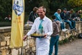 Prague, September 23, 2017: Celebrating the traditional German beer festival called Oktoberfest. A friendly smiling