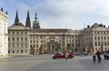 PRAGUE, SEPTEMBER 15: The crowd of tourists on the square in front of the entrance to the Old Royal Palace on September 15, 2014 i