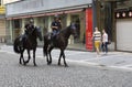 PRAGUE, SEPTEMBER 15, 2014: Police officers on horses in the old city, Prague, the Czech Republic