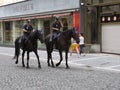 PRAGUE, SEPTEMBER 15, 2014: Police officers on horses in the old city, Prague, the Czech Republic