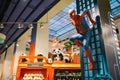 A human-sized figure of the Spiderman character in a toy store Hamleys