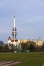 Prague skyline with Zizkov television tower transmitter, Czech republic Royalty Free Stock Photo