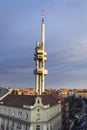 Prague skyline with Zizkov television tower transmitter, Czech republic Royalty Free Stock Photo