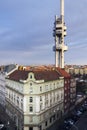 Prague skyline with Zizkov television tower transmitter, Czech republic Royalty Free Stock Photo