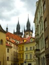 Prague street and cathedral