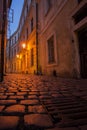 Prague street at night with sewer Royalty Free Stock Photo