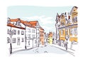 Prague street vector sketch illustrator watercolor art